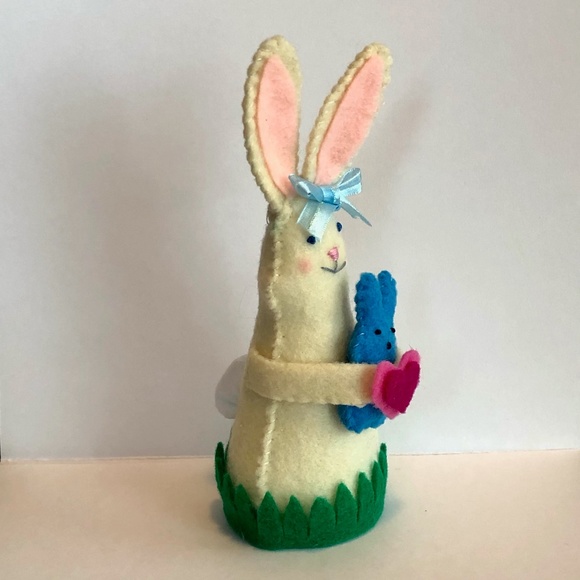Hand-Sewn Bunny Art Doll with Blue Marshmallow Treat Bunny - Picture 4 of 7